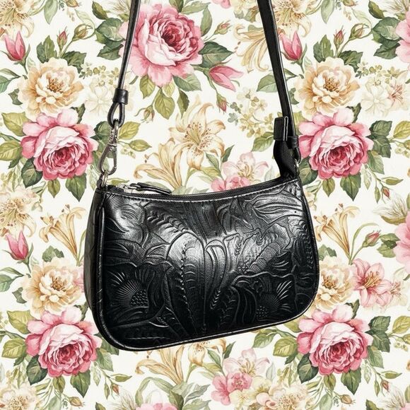 Charter Club Handbags - Charter Club Faux Leather Black Embossed Small Shoulder Bag 7.5x5in Chic
